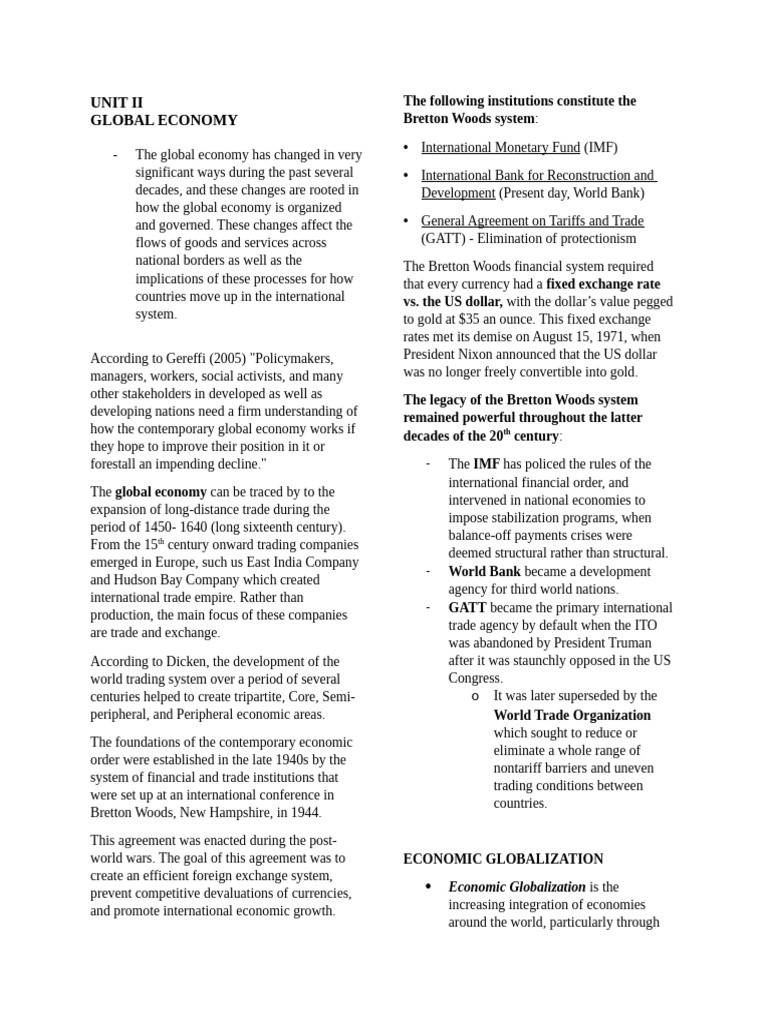 Chapter 2 The Global Economy 1 | PDF | Bretton Woods System | World ...