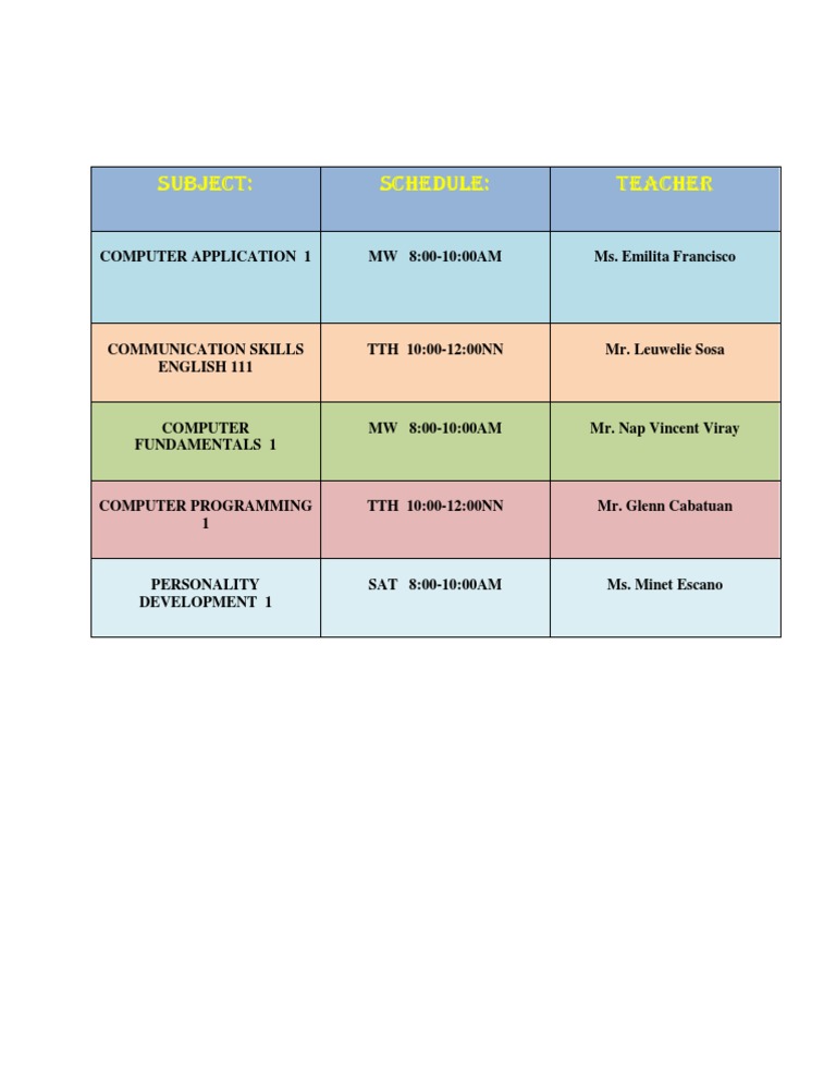 Course Schedule for Computer and Communication Skills | PDF