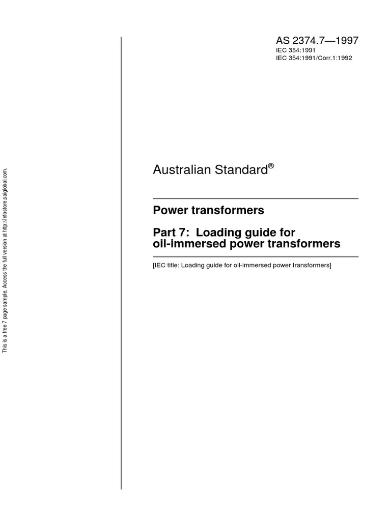 As 2374.71997 Power Transformers Loading Guide For OilImmersed Power