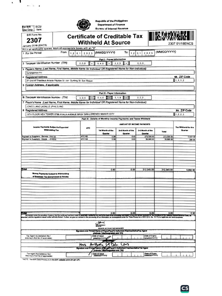 Bir Form 2307 - December | PDF