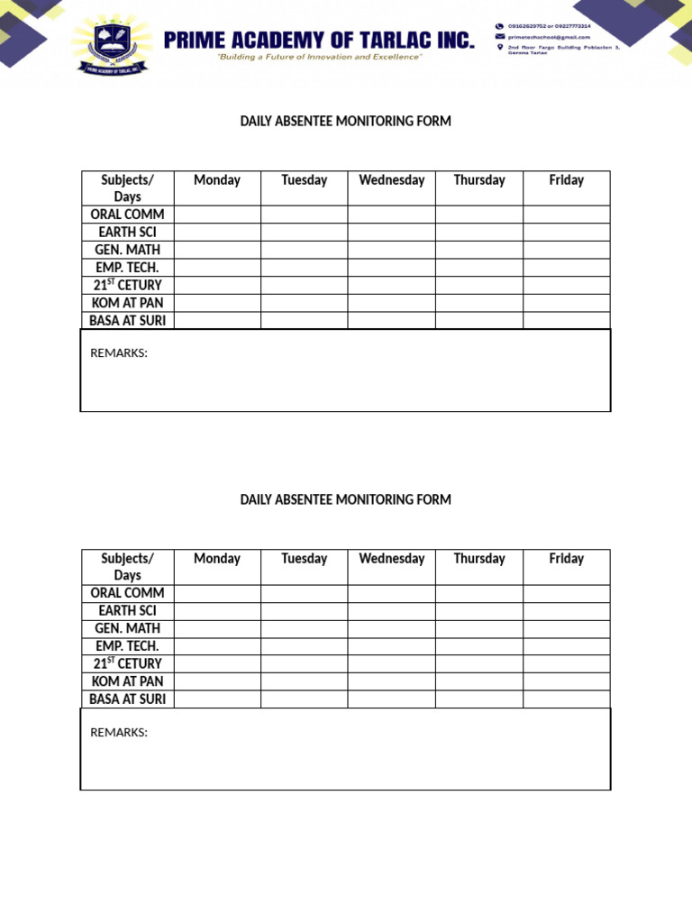 Daily Absentee Monitoring Form | PDF