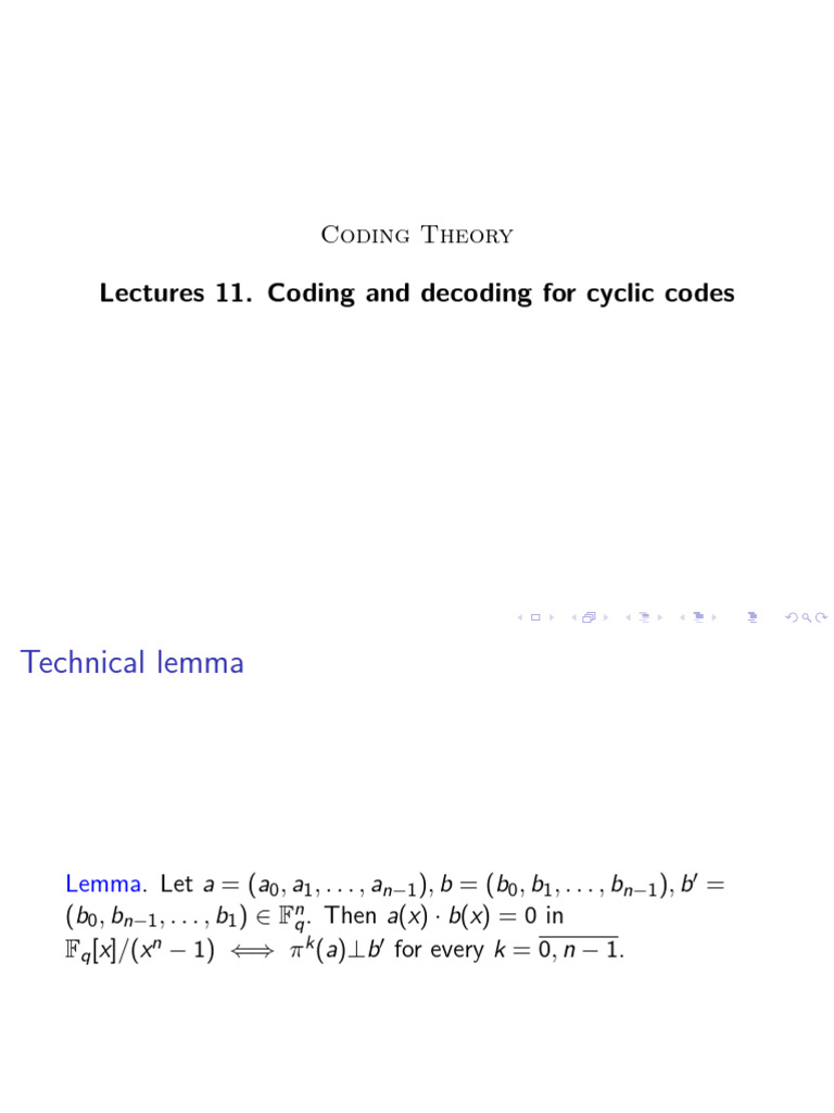Lecture 11 - Coding and Decoding For Cyclic Codes | PDF | Matrix ...