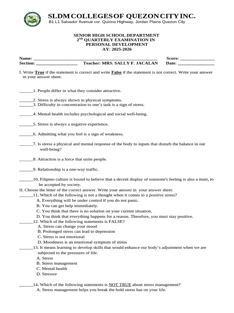 2nd-QTR_PER-DEV | PDF | Stress Management | Stress (Biology)