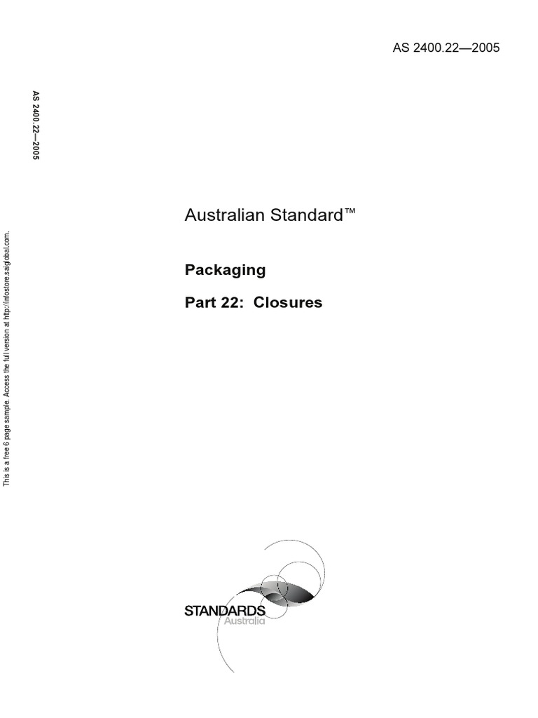 As 2400.22-2005 Packaging Closures | PDF | Packaging And Labeling ...