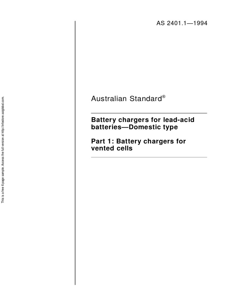 As 2401.1-1994 Battery Chargers For Lead-Acid Batteries - Domestic Type ...