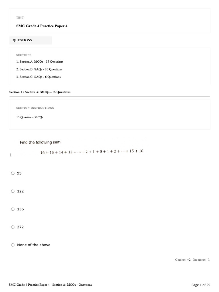 SMC Grade 4 Practice Paper 4 | PDF | Multiple Choice | Educational ...