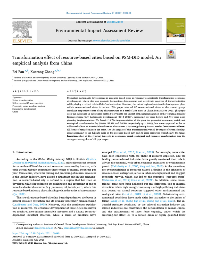 Paper - Transformation Effect of Resource-Based Cities Based On PSM-DID ...