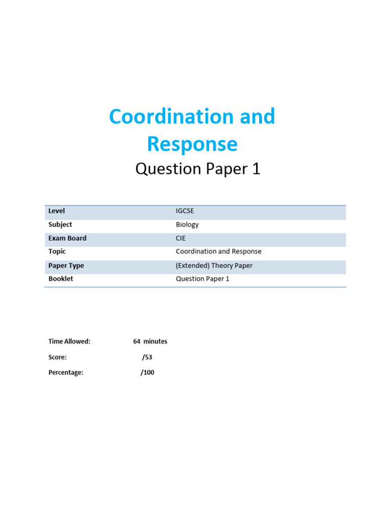 14.1 Coordination and Response Igcse Cie Biology Ext Theory Qp | PDF ...