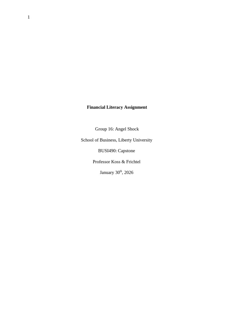 Financial Literacy Assignment-SHOCK | PDF | Debt | Investing