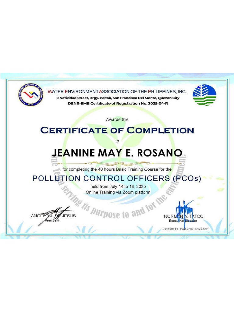 PCO Certificate Jeanine | PDF