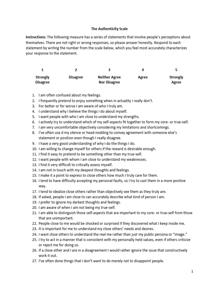 The Authenticity Scale-1 | PDF | Thought | Cognition