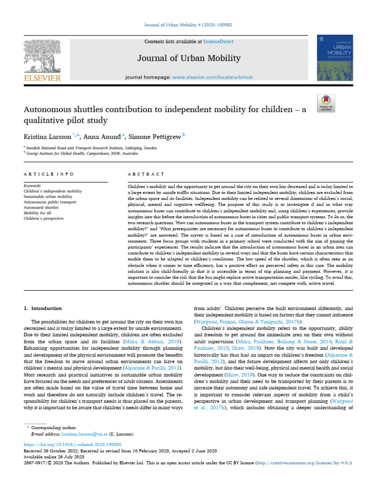 Autonomous Shuttles Contribution to Independent Mobility 2023 Journal ...