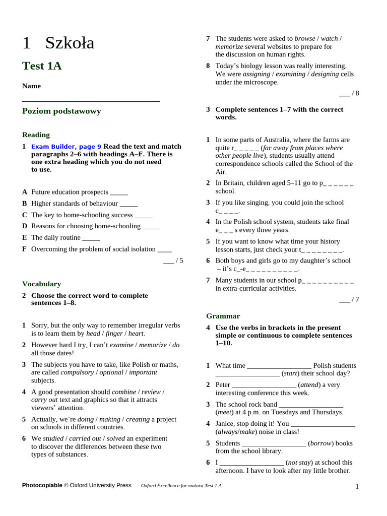 Ox Ex Progress Test 01a | PDF