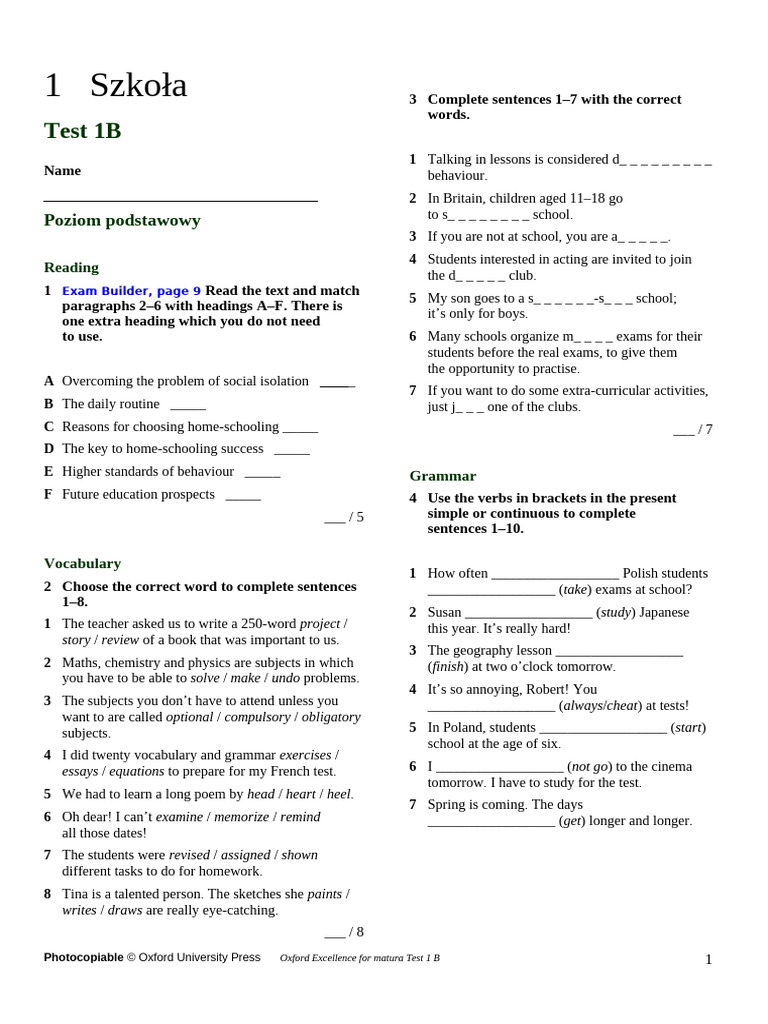 Ox Ex Progress Test 01b | PDF