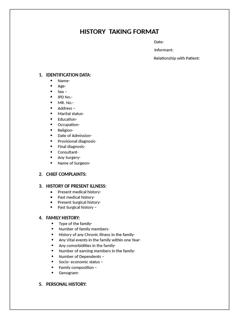 History Taking Format | PDF