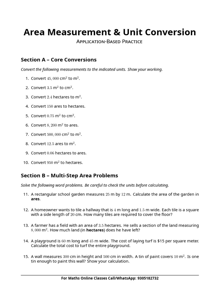Area Measurement Worksheet | PDF | Area