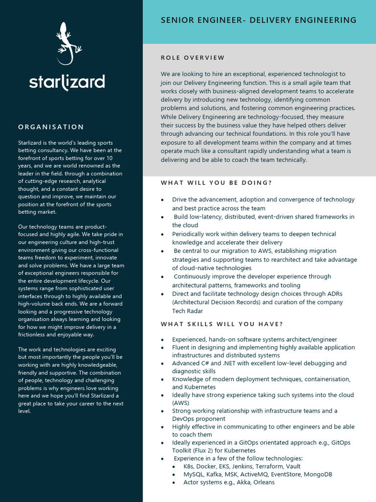 Star Lizard - Senior Engineer - Delivery Engineering | PDF | Computing ...