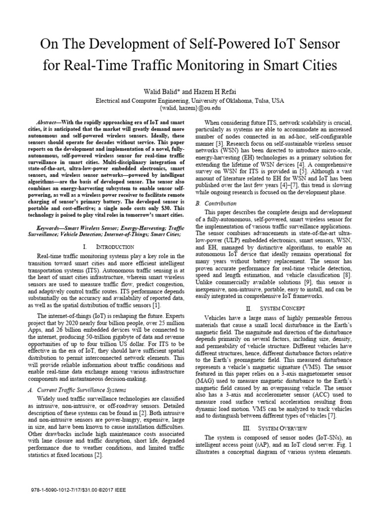 On the Development of Self-powered Iot Sensor for Real-time Traffic ...