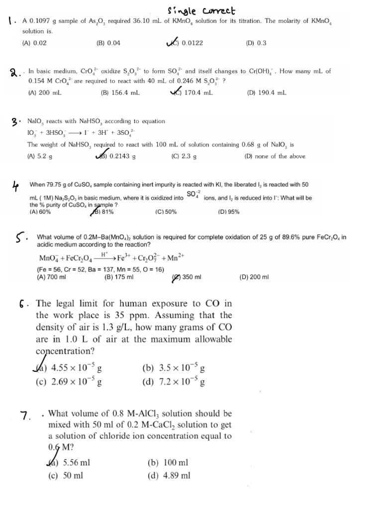Practice Test On Concentration Terms | PDF | Applied And ...