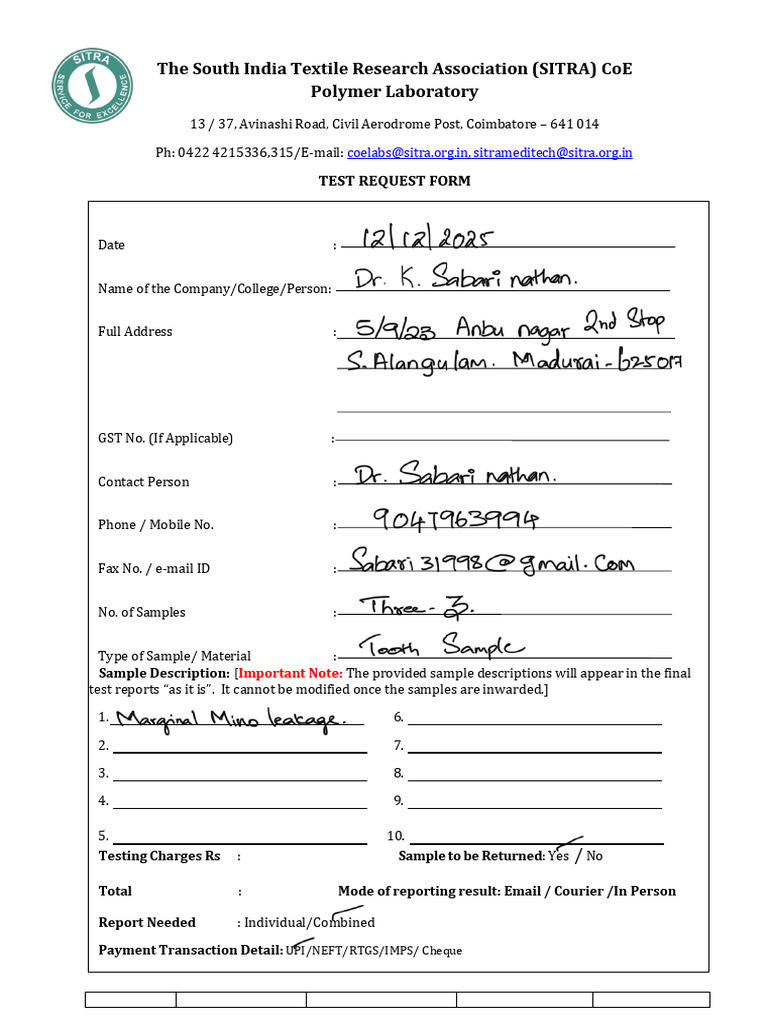 Test Request Form -CoE Polymer 29.8.25 | PDF | Materials
