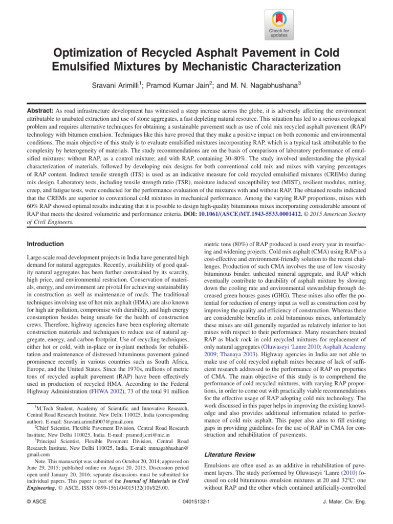 Optimization of Recycled Asphalt Pavement in Cold Emulsified Mixtures ...