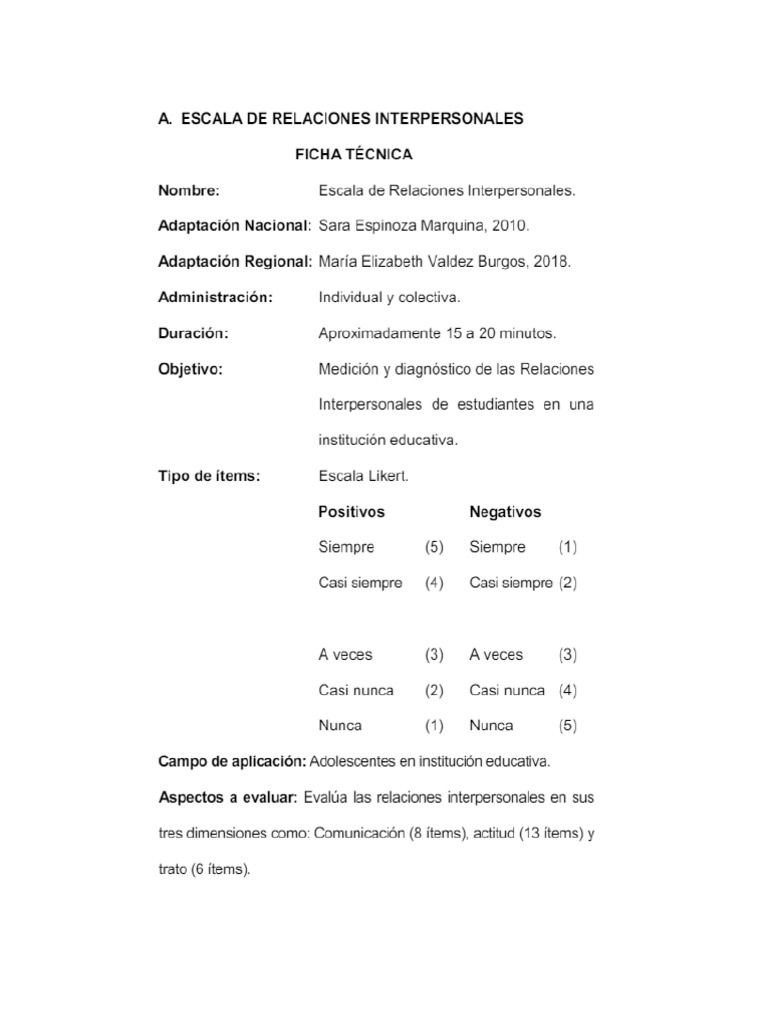 Escala de Relaciones Interpersonales | PDF