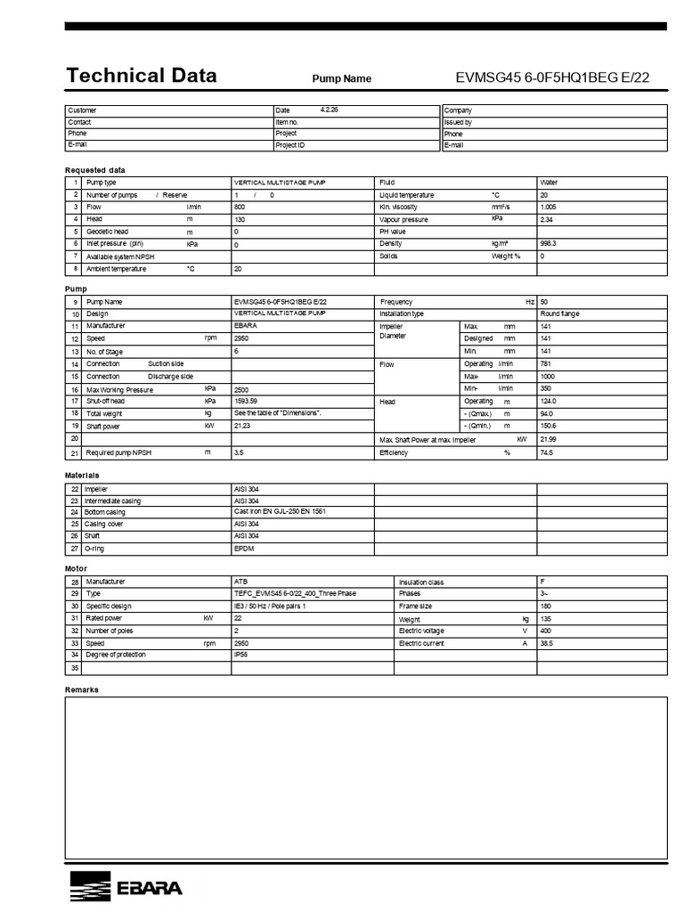 TP01-02 Pompa Transfer Vertical Ebara EVMSG | PDF | Pump | Physical ...