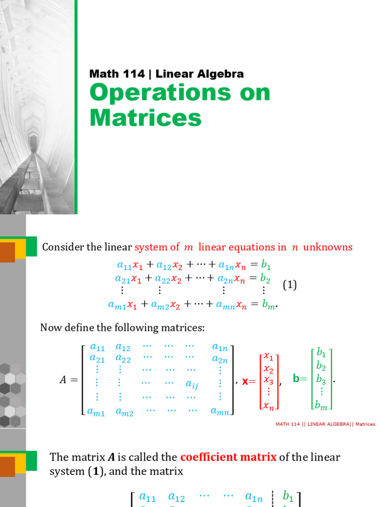 Lecture 2 Operations On Matrices | PDF | Matrix (Mathematics ...