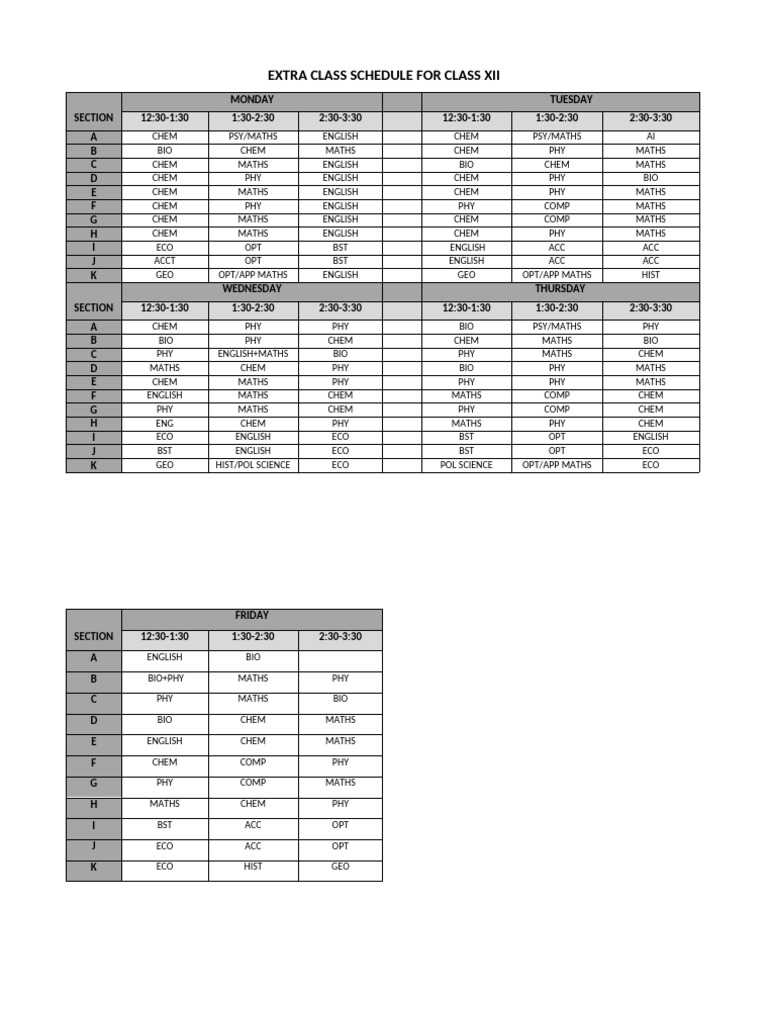 Extra Class Routine | PDF