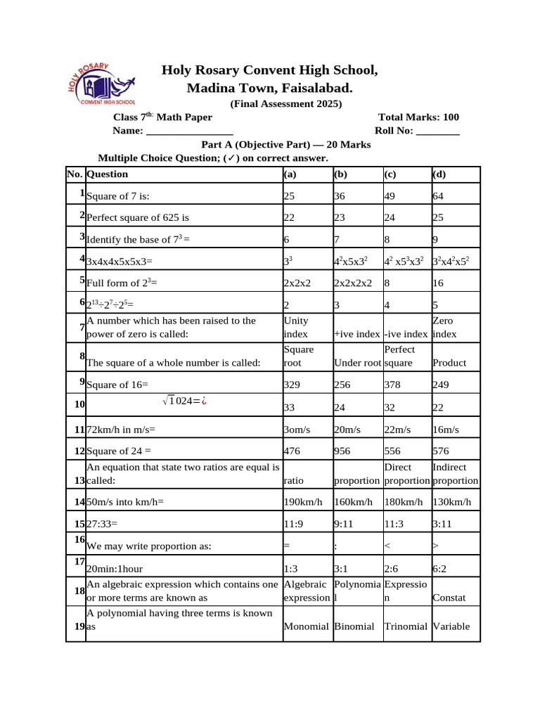7th Final Math | PDF | Polynomial | Mathematics