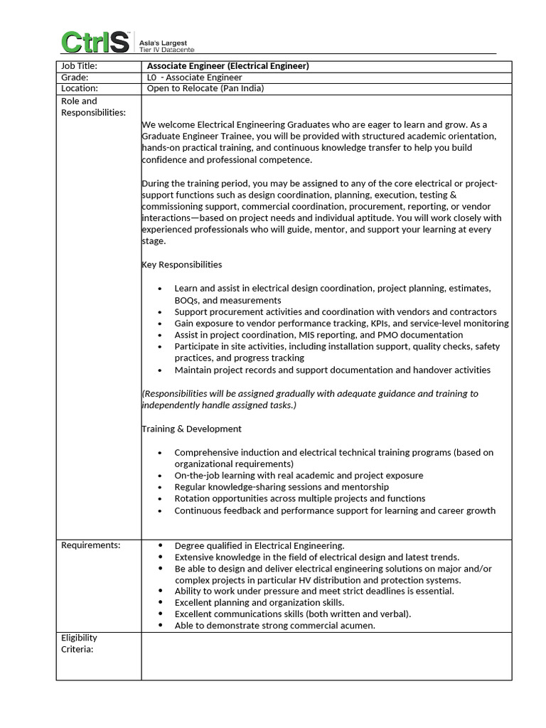 CTRLS - Associate Engineer - Electrical | PDF | Mentorship | Cognition