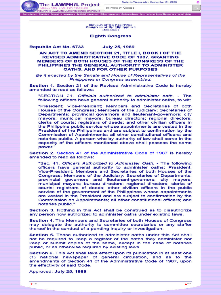 R.A. 6733 | PDF | American Government | Presidents Of The United States