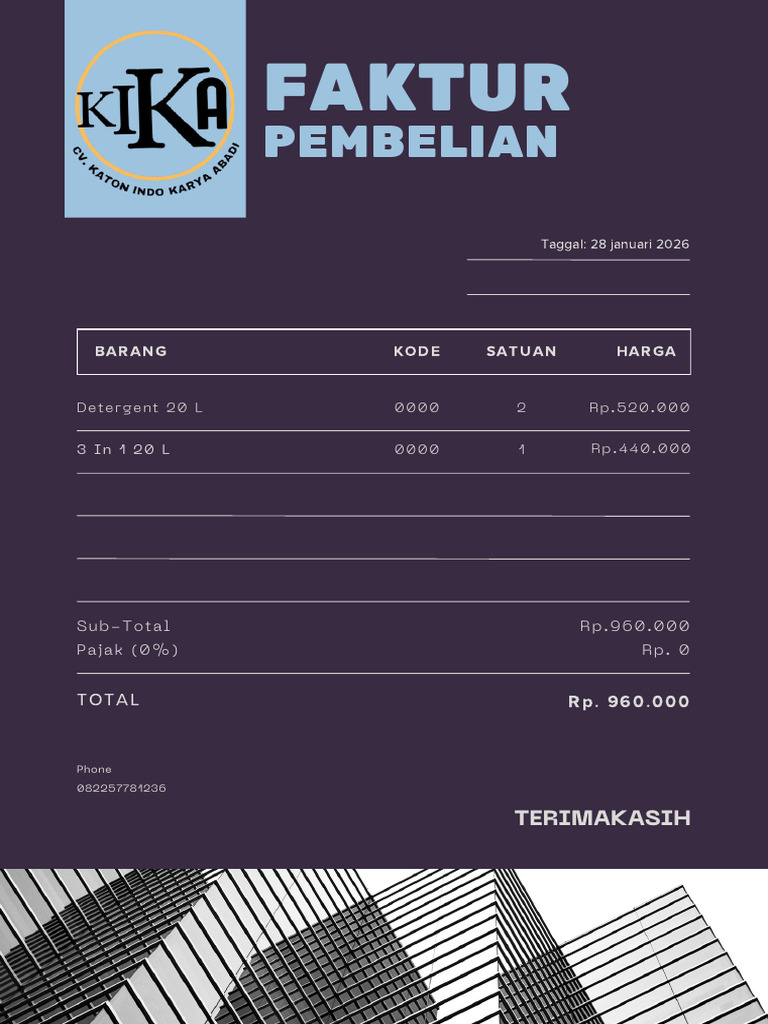 Hitam Dan Bitu Tebal Minimalis Faktur Pembelian Invoice - 20260128 ...