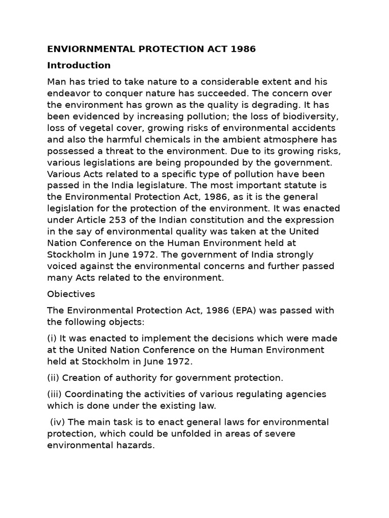 Enviornmental Protection Act 1986 | PDF | Environmental Protection ...
