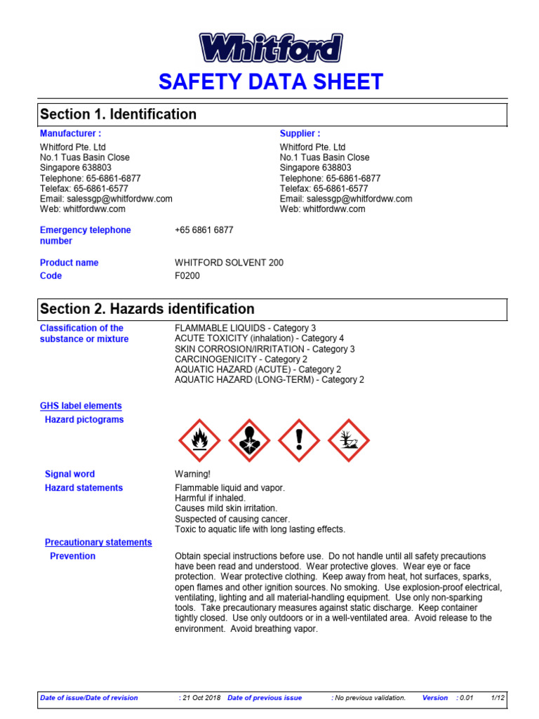 F0200 SDS | PDF | Toxicity | Personal Protective Equipment