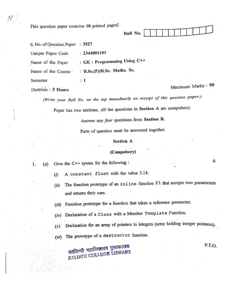 c++ paper for delhi university you know maths | PDF