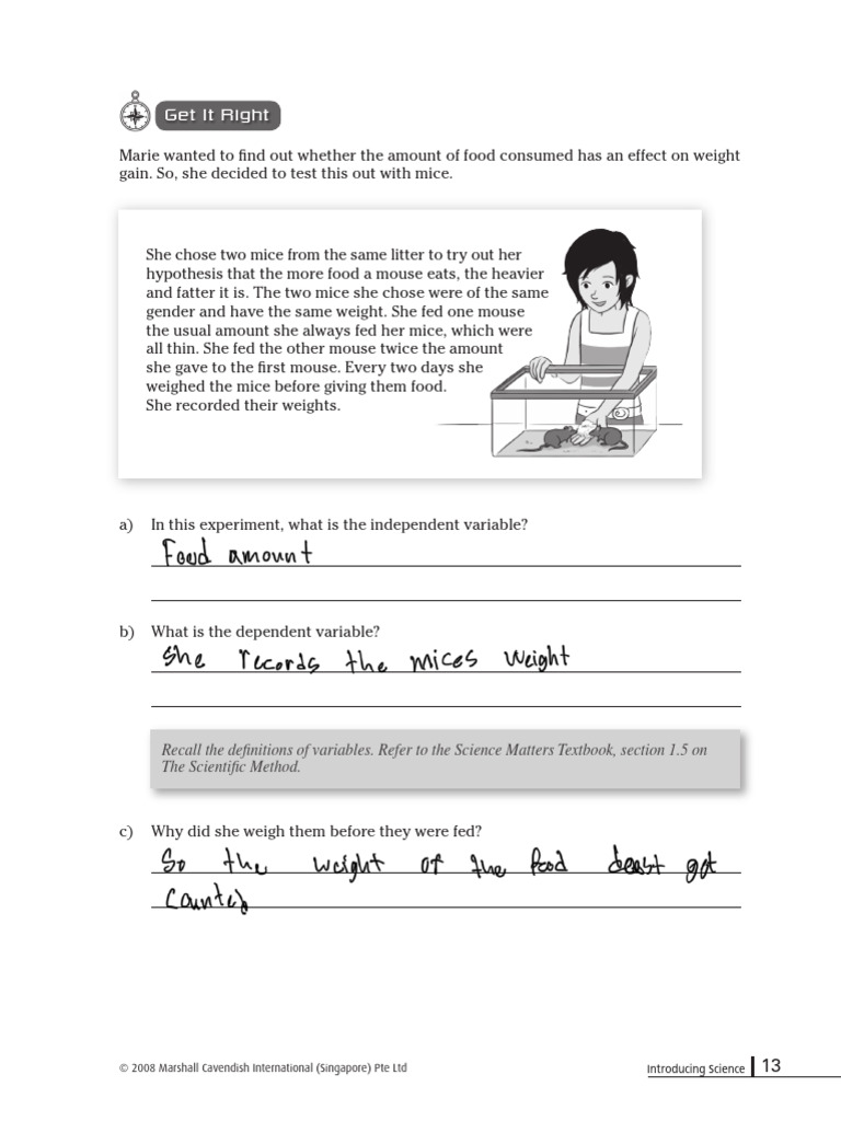 WB Answers - Scientific Method | PDF | Experiment | Mouse