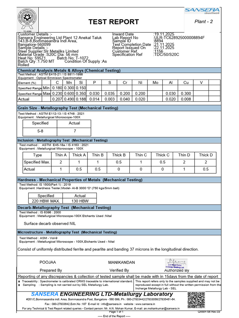 Tvbr1012 Rm Report | PDF | Metallurgy | Building Materials
