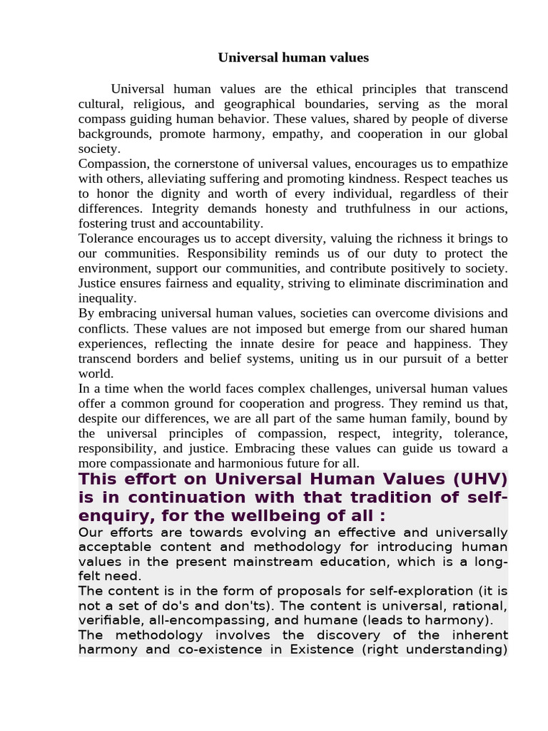 1 Universal Human Values | PDF | Value (Ethics) | Compassion