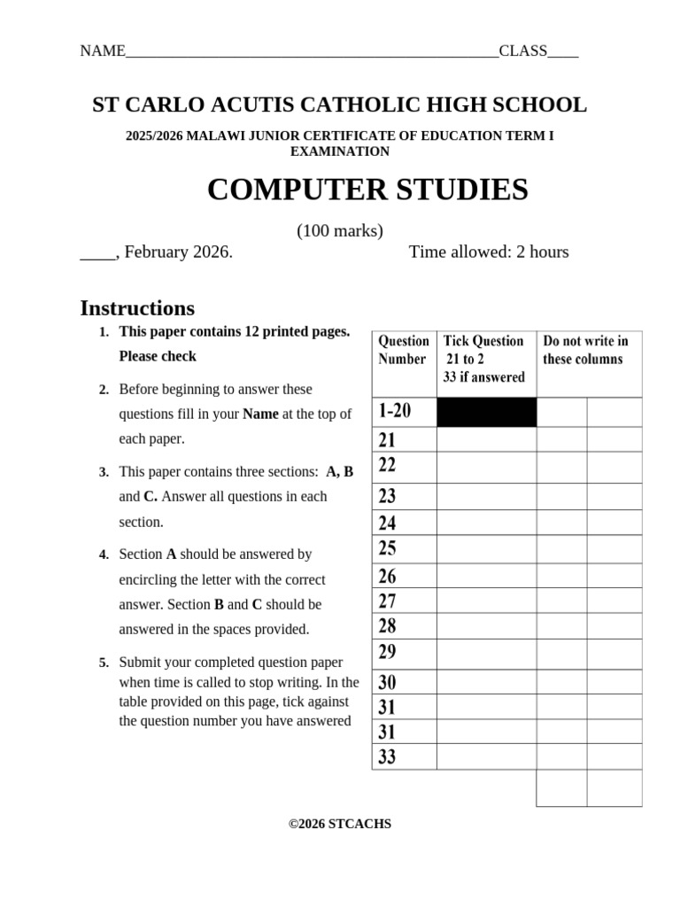 Computer Form 2 Examination Mid | PDF | Computer Hardware | Microsoft Word