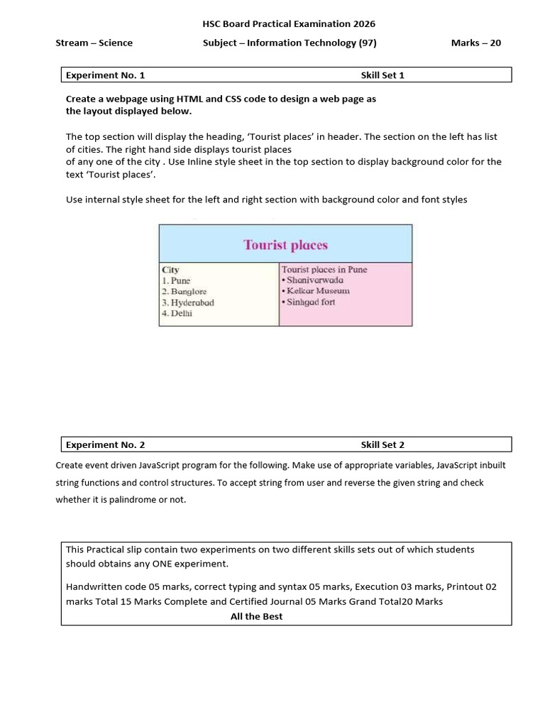 HSC IT (97) Practical Slip Feb 2026 | PDF | Java Script | Html Element