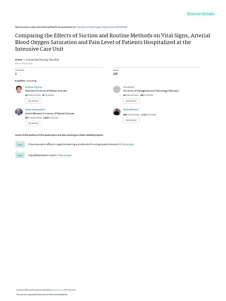 Comparing The Effects of Suction Researchgate | PDF | Intensive Care ...