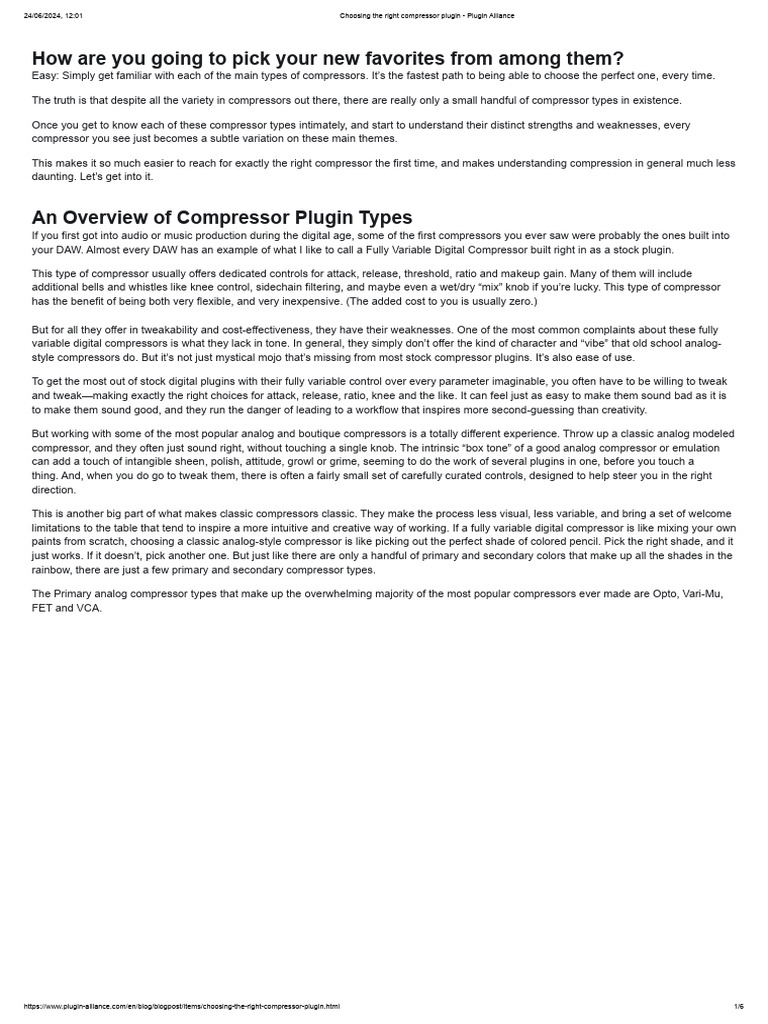 Choosing The Right Compressor Plugin | PDF | Computer Engineering ...