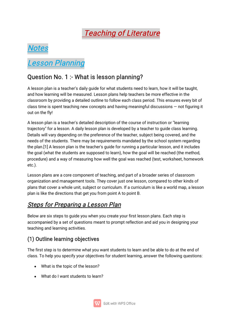 Teaching of Literature Notes | PDF