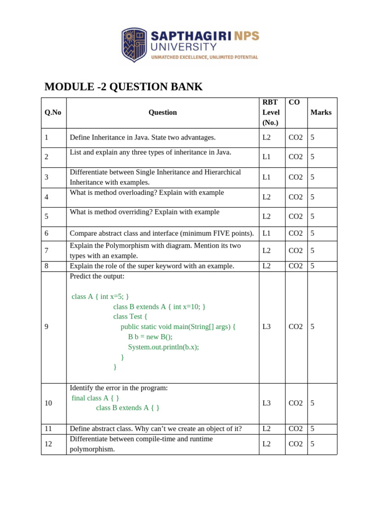 OOP_QB_MODULE 2 | PDF | Inheritance (Object Oriented Programming ...