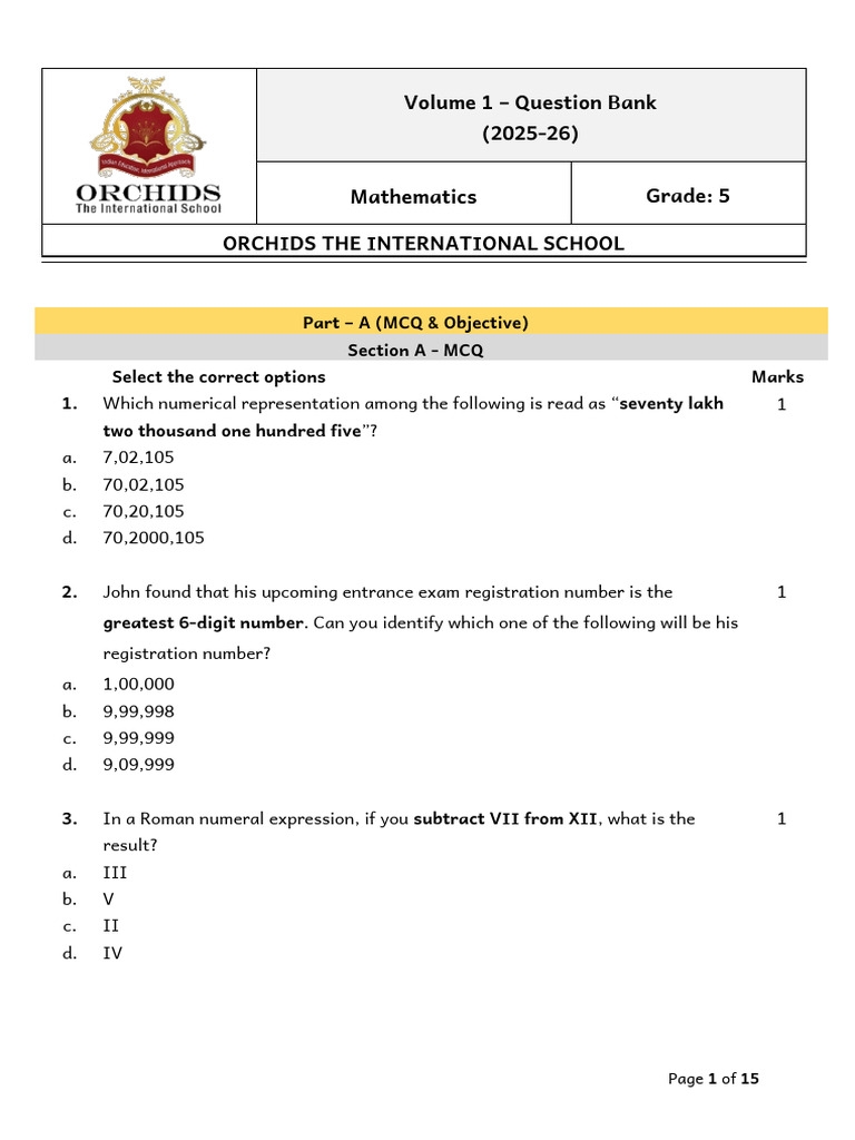 Question Bank V1 Grade 5 Mathematics WT & CA QP | PDF | Numbers