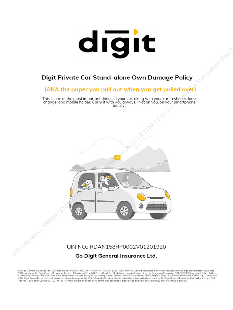D242626319 Own Damage Policy | PDF | Insurance | Vehicles