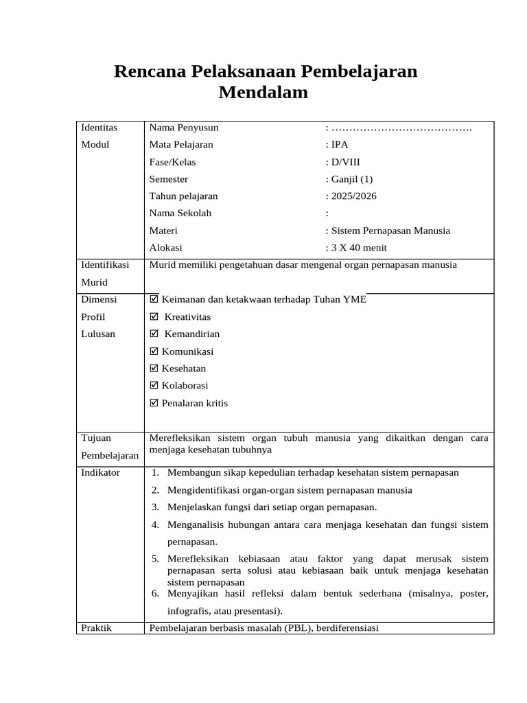 Contoh RPM PBL Ipa | PDF
