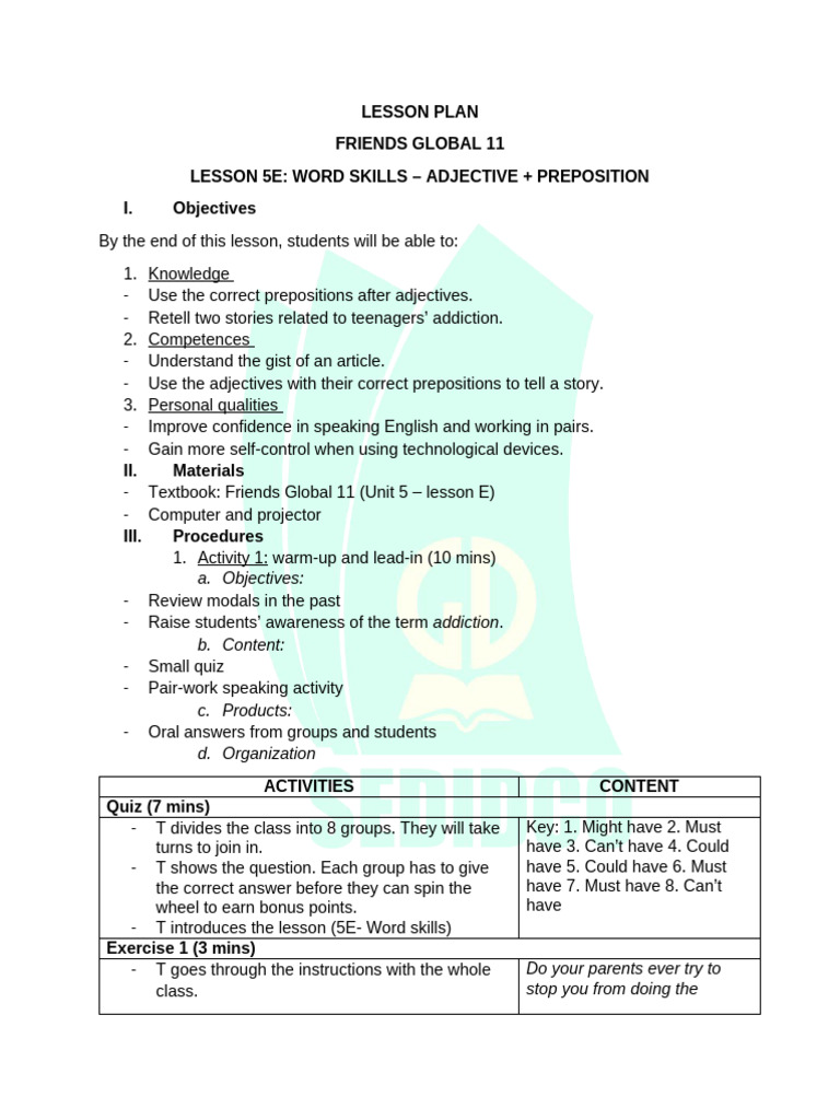 Lesson Plan Unit 5_E | PDF | Behavior Modification | Cognition