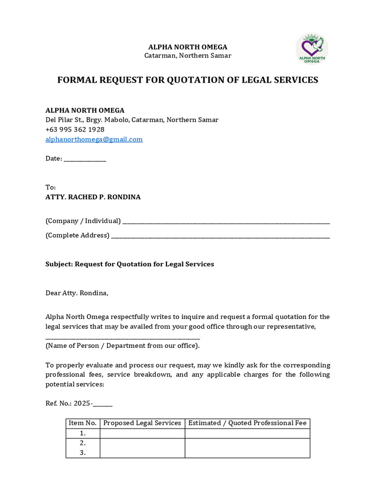 Formal Request for Quotation of Legal Services | PDF